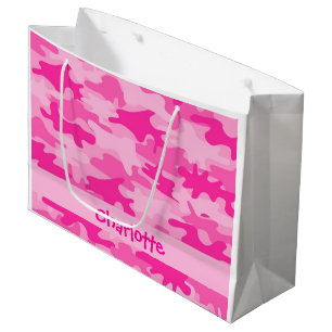 Fuchsia Pink Camouflage Name Personalised Large Gift Bag