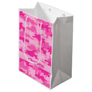 Fuchsia Pink Camouflage Name Personalised Medium Gift Bag