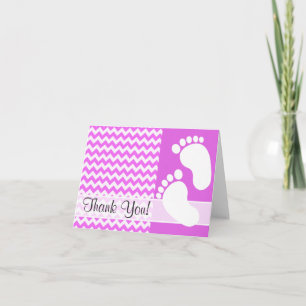 Fuchsia Pink Chevron Stripes Thank You Card