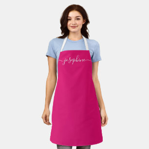 Fuchsia Pink Chic Elegant script Name Apron
