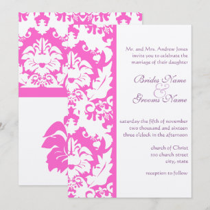 Fuchsia Pink Damask Wedding Invitations
