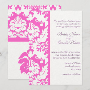 Fuchsia Pink Damask Wedding Invitations