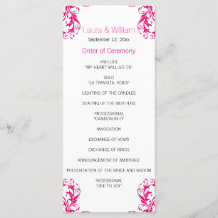 Fuchsia Pink Damask Wedding Program Programme