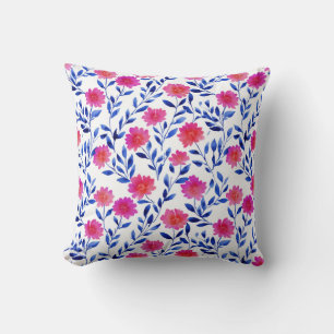 Fuchsia Pink Elegant Spring Flowers Watercolor Cushion