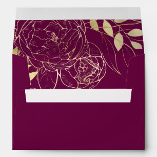 Fuchsia Pink & Faux Gold Modern Floral Wedding Envelope