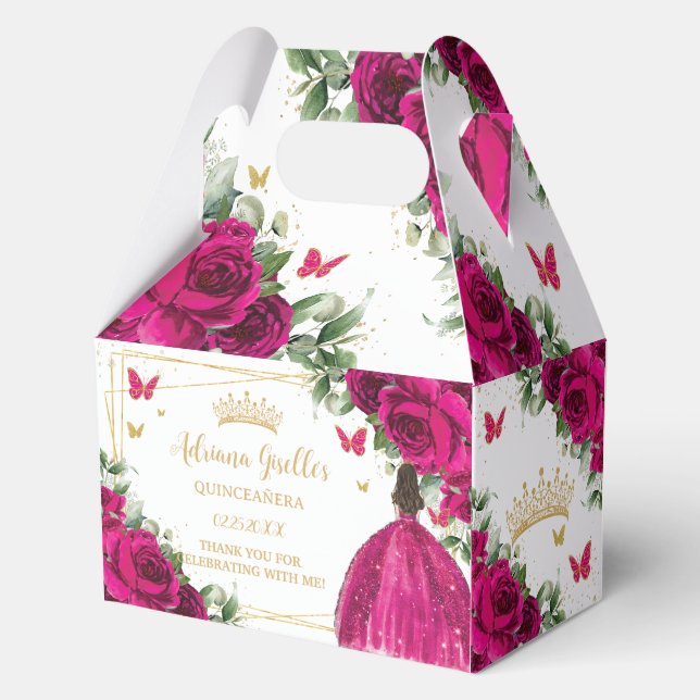 Fuchsia Pink Floral Birthday Quinceañera 16 15 Favour Box (Back)