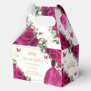 Fuchsia Pink Floral Brown Girl Sweet Quinceañera Favour Box