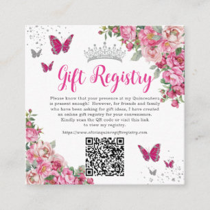 Fuchsia Pink Floral Butterfly Quinceanera QR Gift  Enclosure Card