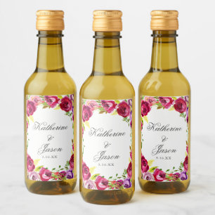 Fuchsia Pink Floral Chic Personalised Wedding Mini Wine Label
