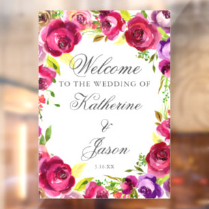 Fuchsia Pink Floral Chic Romantic Wedding Welcome Window Cling