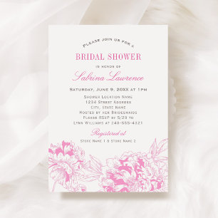 Fuchsia Pink Floral Peony Wedding Bridal Shower Invitation