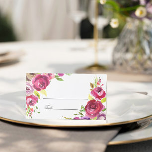 Fuchsia Pink Floral Romantic Garden Wedding Table Place Card