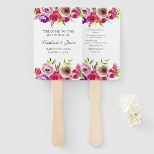 Fuchsia Pink Floral Romantic Rose Garden Wedding Hand Fan
