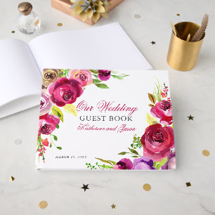 Fuchsia Pink Floral Rose Romantic Garden Wedding Guest Book