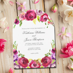 Fuchsia Pink Floral Summer Garden Arch Wedding Invitation