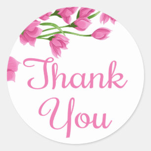 Fuchsia Pink Floral Thank You Flowers Classic Round Sticker