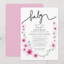 Fuchsia Pink Floral Wreath Calligraphy Baby Shower