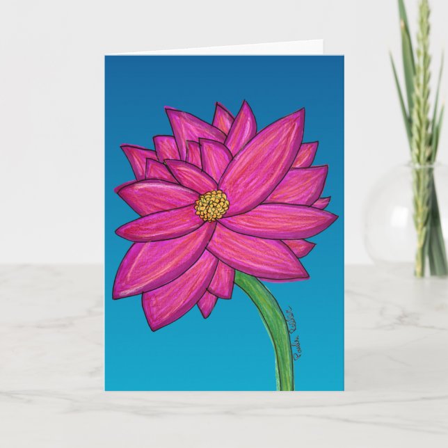 Fuchsia Pink Flower with blue background Card (Front)