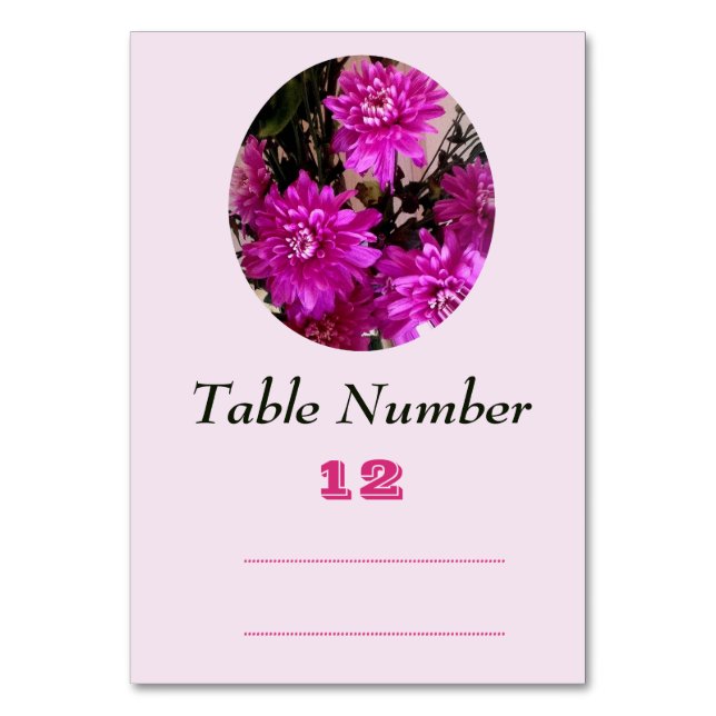 Fuchsia Pink Flowers Colourful Floral Table Number (Front)