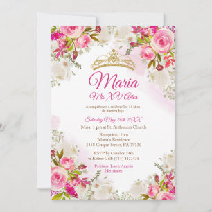 Fuchsia Pink Flowers Mis XV Anos Birthday  Invitation