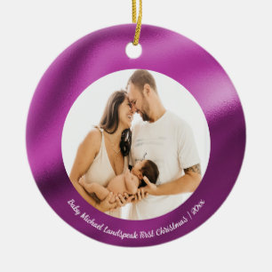 Fuchsia Pink Foil, Baby 1st Christmas Ceramic Tree Decoration