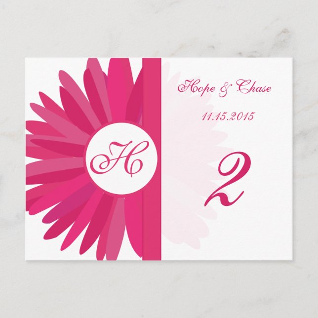 Fuchsia Pink Gerber Daisy Table Number Cards (Front)