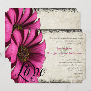 Fuchsia Pink Gerber Daisy Wedding Invitation
