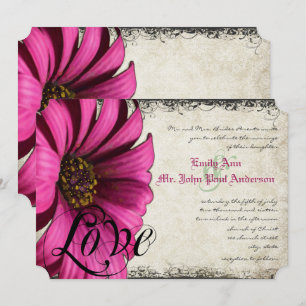 Fuchsia Pink Gerber Daisy Wedding Invitation