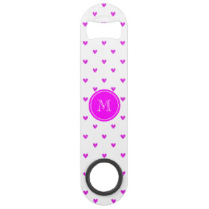 Fuchsia Pink Glitter Hearts with Monogram