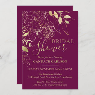 Fuchsia Pink & Gold Modern Floral Bridal Shower Invitation