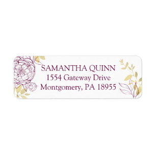Fuchsia Pink & Gold Peony Floral Return Address