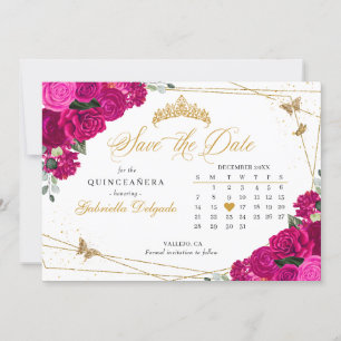 Fuchsia Pink & Gold Quinceañera Save The Date Invitation