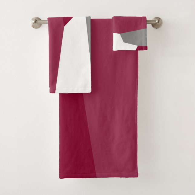 Fuchsia Pink Grey and White Bath Towel Set (Insitu)