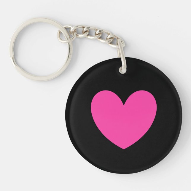 Fuchsia pink heart on black key ring (Front)