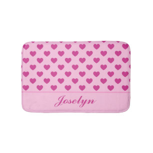 Fuchsia Pink Heart Pattern Handwritten Name y2k Bath Mat
