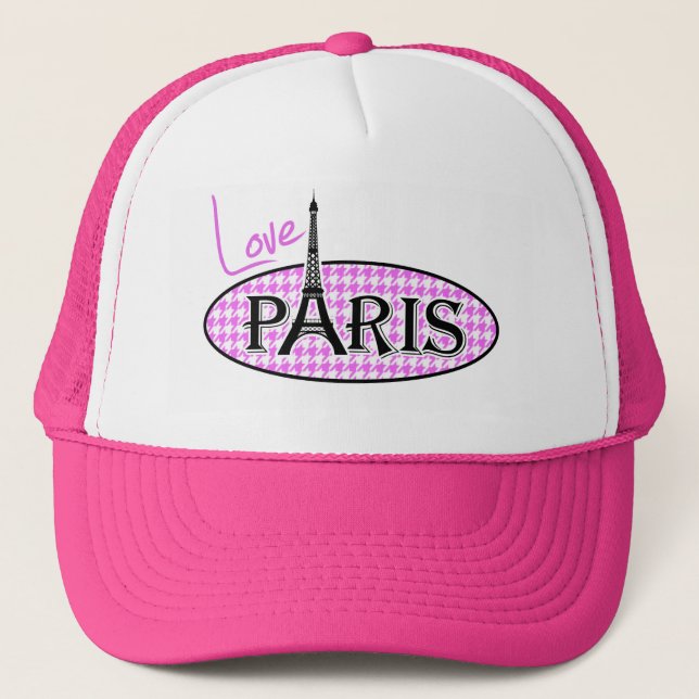 Fuchsia Pink Houndstooth; Paris Trucker Hat (Front)