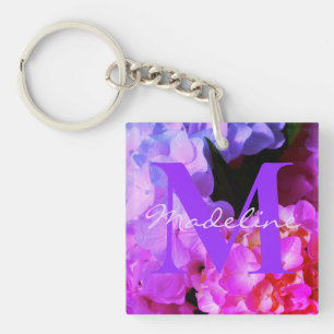 Fuchsia Pink  Hydrangeas, for her monogram  Key Ring