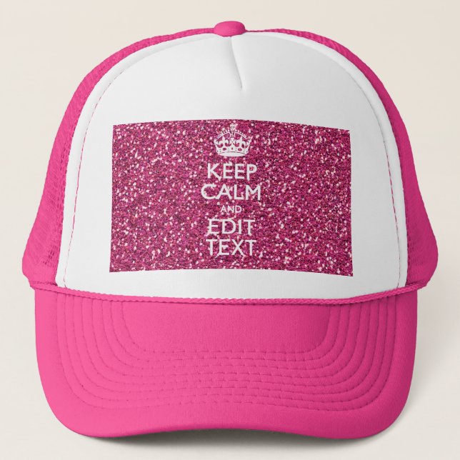 Fuchsia Pink Keep Calm Have Your Text Trucker Hat (Front)