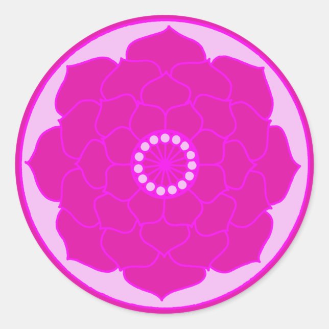 Fuchsia Pink Lotus Mandala Classic Round Sticker (Front)