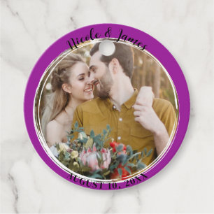 Fuchsia Pink Minimal Trendy Round Photo Wedding Favour Tags