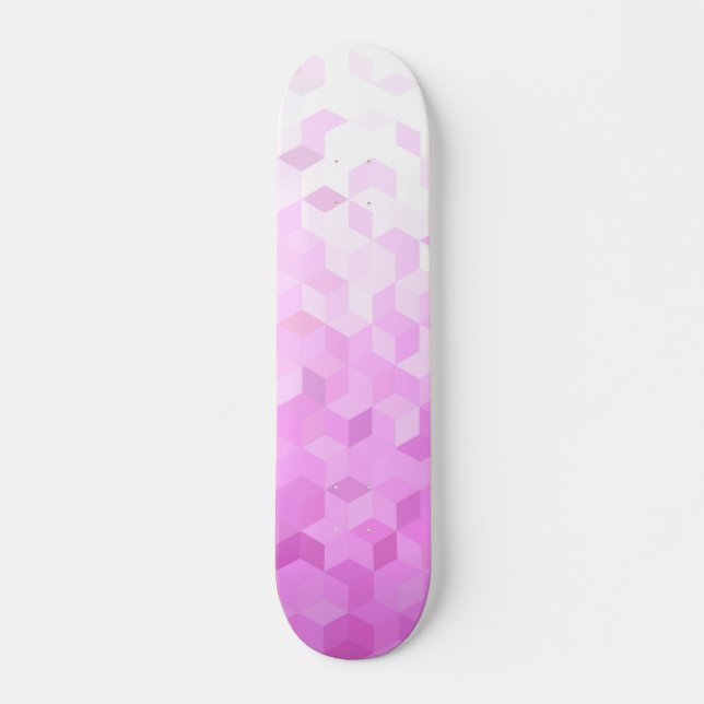 Fuchsia Pink Modern Girly Cube Gradient Skateboard (Front)