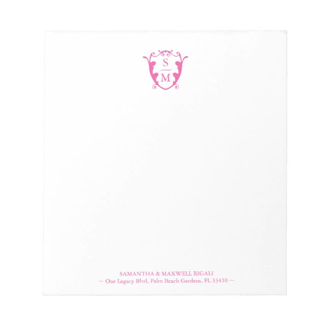 Fuchsia Pink Monogram Personalised Notepads (Front)