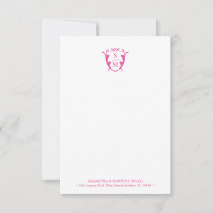 Fuchsia Pink Monogram Personalised Stationery Thank You Card