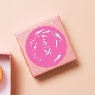 Fuchsia Pink Monogram Wedding Stickers