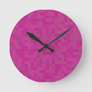 Fuchsia pink mosaic pixels  round clock