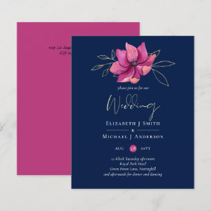 Fuchsia Pink Navy Blue Wedding Invites BUDGET
