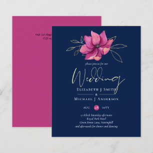Fuchsia Pink Navy Blue Wedding Invites BUDGET