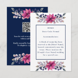 Fuchsia Pink Navy Details Enclosure QR Code RSVP Card