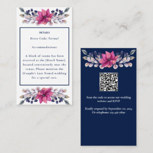 Fuchsia Pink Navy Details Enclosure QR Code RSVP Card