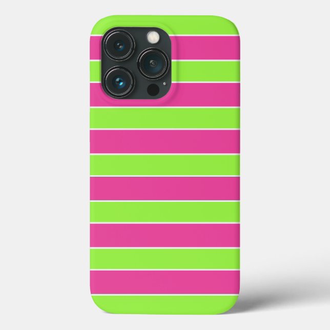 Fuchsia Pink Neon Green Horizontal Stripes Case-Mate iPhone Case (Back)